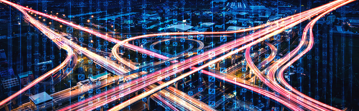 Freeway interchange at night, symbol picture mobility